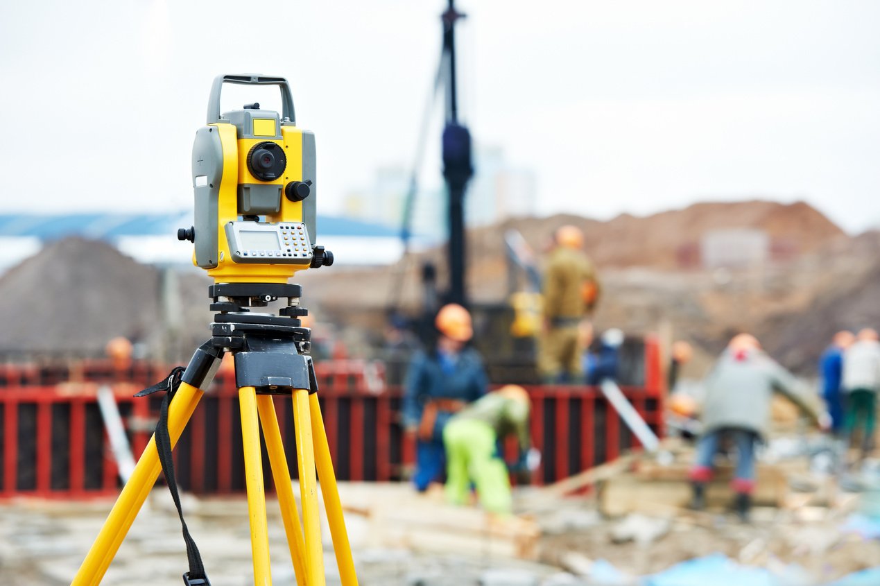 surveyor equipment theodolite at construction site